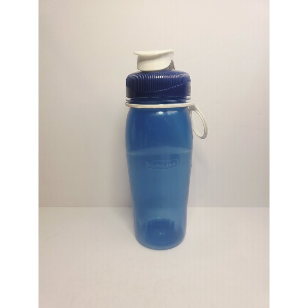 Rubbermaid 20 oz Plastic Water Bottle 7M22 Chug Flip Top Lid Blue Finger Ring